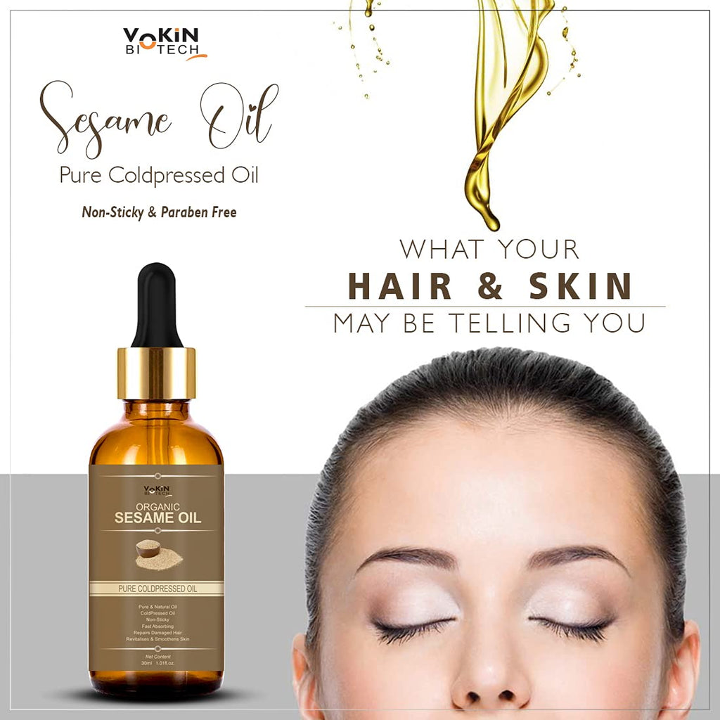 Vokin Biotech Organic Sesame Pure Cold Pressed Oil For Hair, Body, Skin Care, Massage, | Grocsy