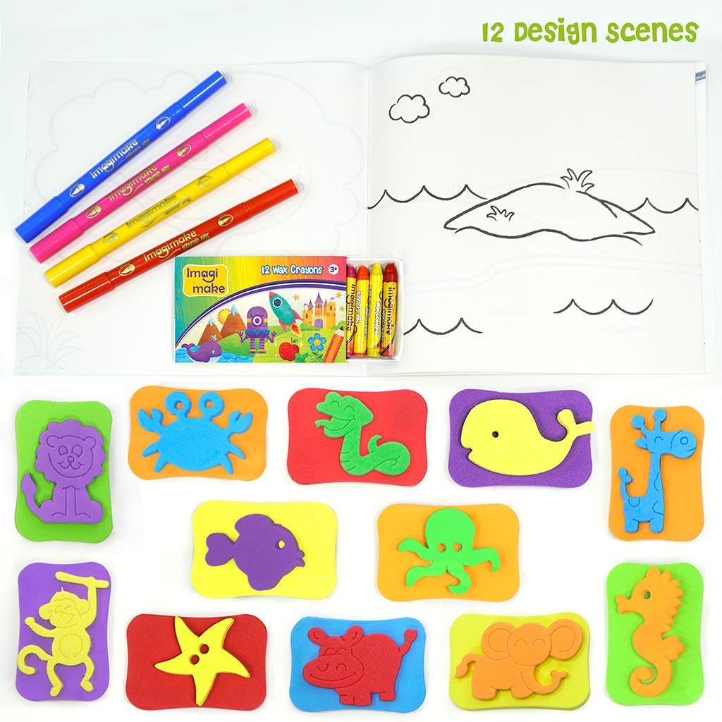 Imagimake Stamp Art Animal Kingdom | Crafts for Kids Ages 3-5 | Stamps with Easy Blending Pens | Arts and Crafts for Kids Ages 3-5 | Gifts for Toddlers | Gifts for Girls & Boys 3, 4, 5 Years | Grocsy