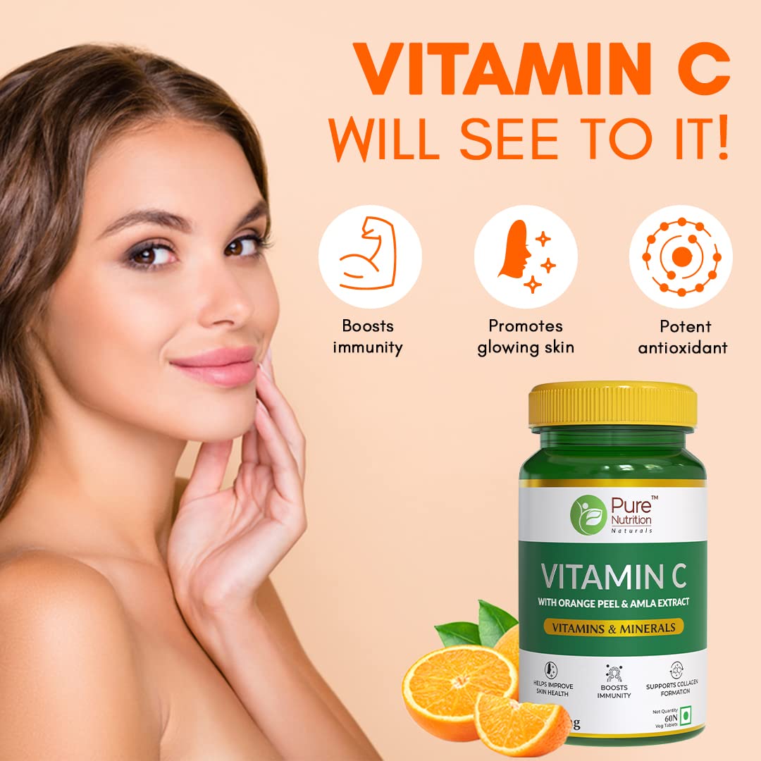 Pure Nutrition Vitamin C with Orange Peel & Amla Extract Veg Tablets | Grocsy