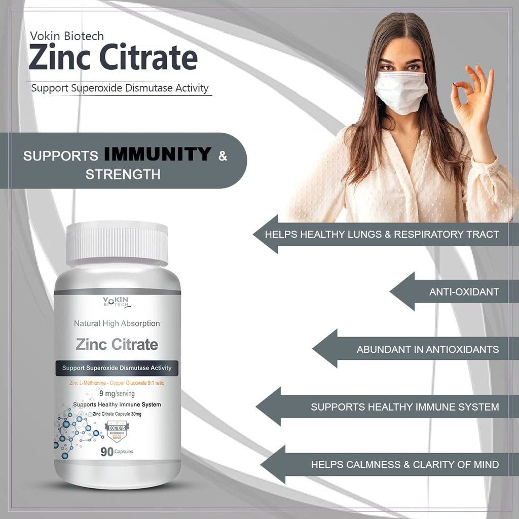 Vokin Biotech Zinc Citrate Supports Healthy Immune system Capsules | Grocsy