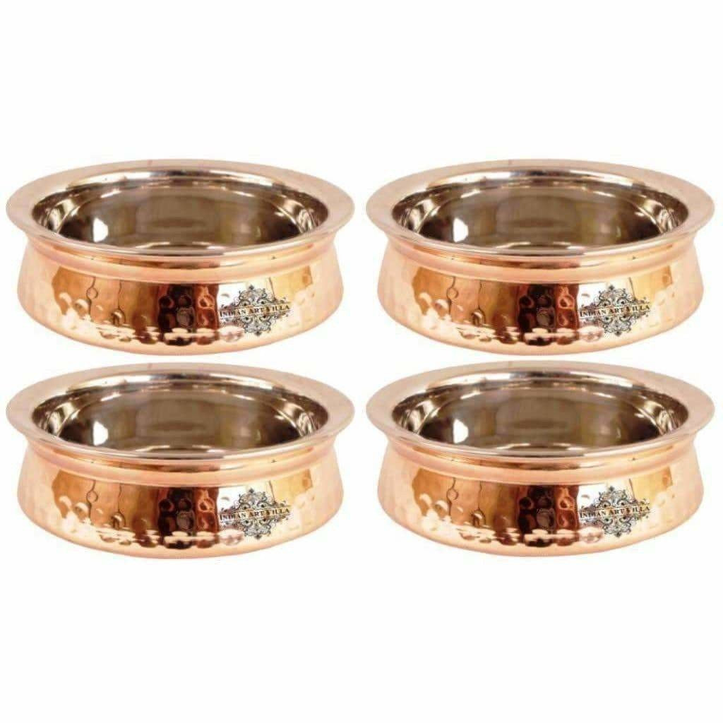 Steel Copper Handi Bowl Hammered Design Serving Dishes - Set of 4 | Grocsy