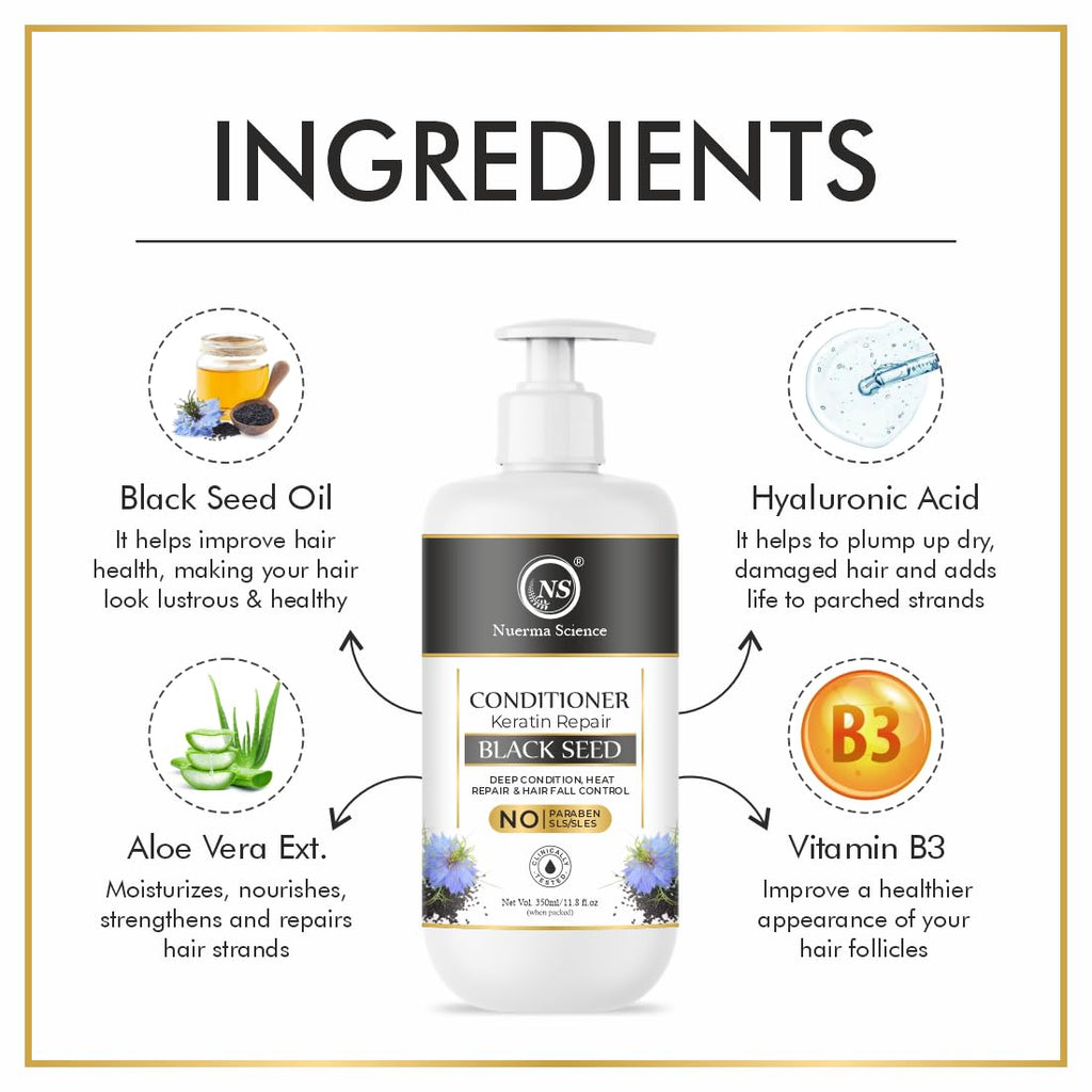 Nuerma Science Keratin Repair Black Seed Hair Conditioner to Deep Cleanse, Heat Repair & Hair Fall Control | Grocsy