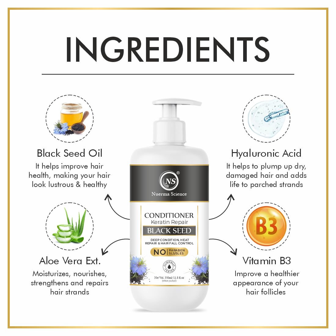 Nuerma Science Keratin Repair Black Seed Hair Conditioner to Deep Cleanse, Heat Repair & Hair Fall Control | Grocsy