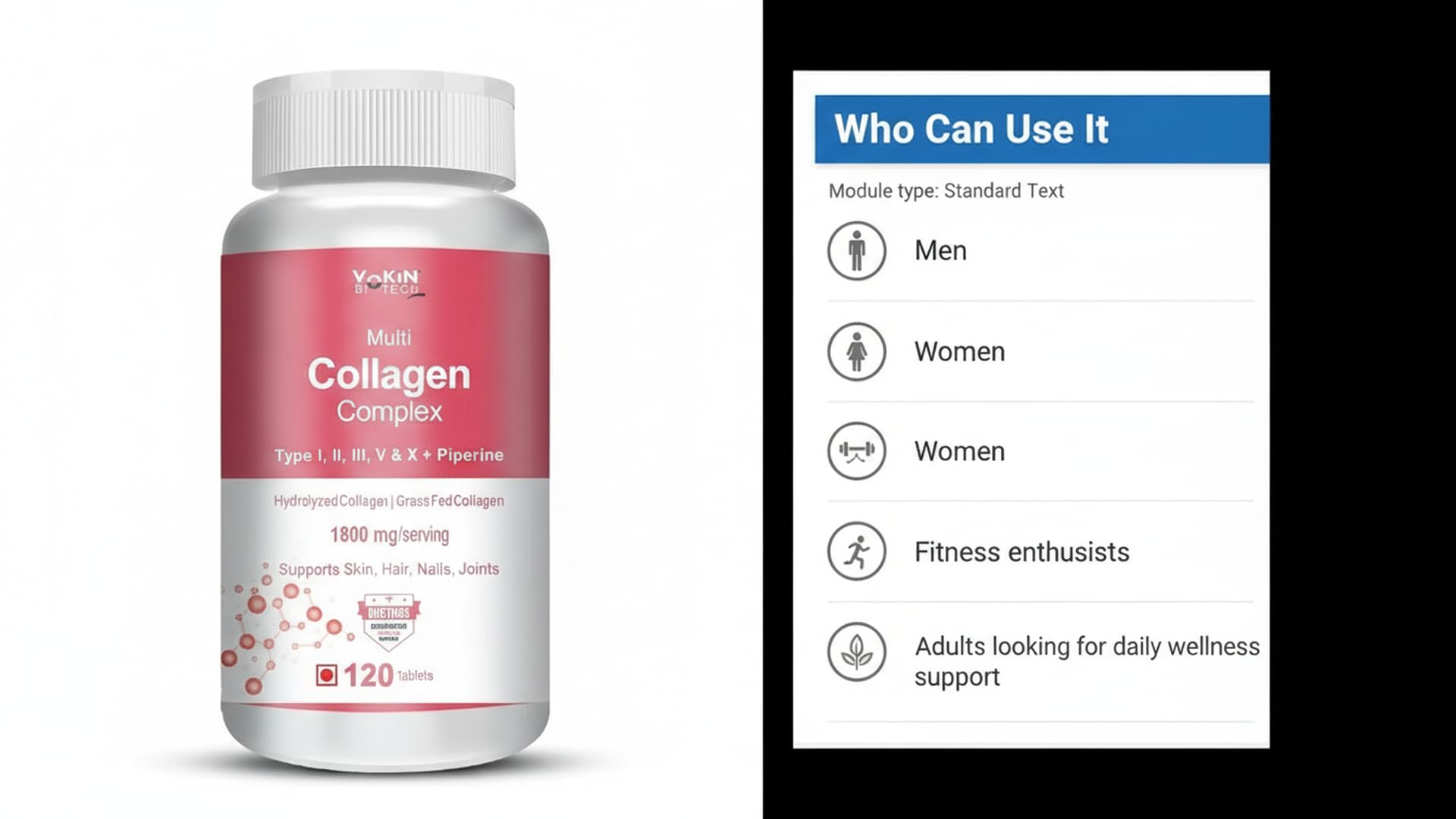 Vokin Biotech Multi Collagen Complex Peptide Tablets | Grocsy
