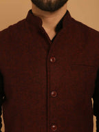 Even Apparels Pure Wool Nehru Jacket - Maroon | Grocsy