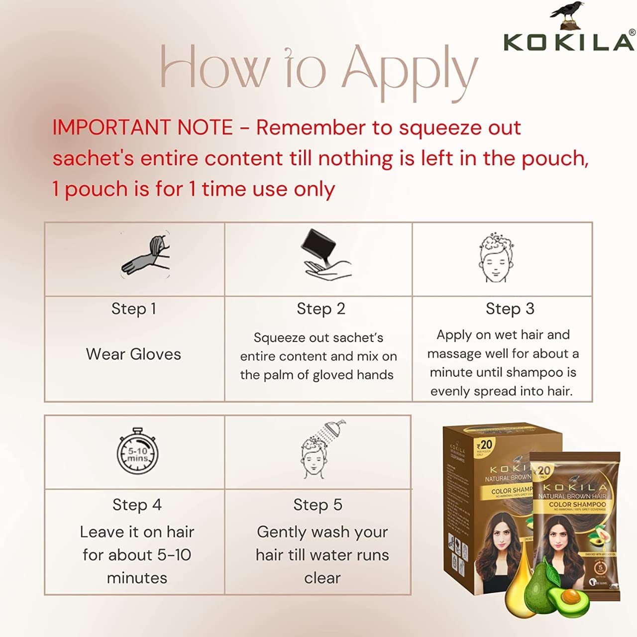 Kokila Unisex Hair Color Shampoo Enriched With Almond Oil In Just 5 Minute, Long | Grocsy
