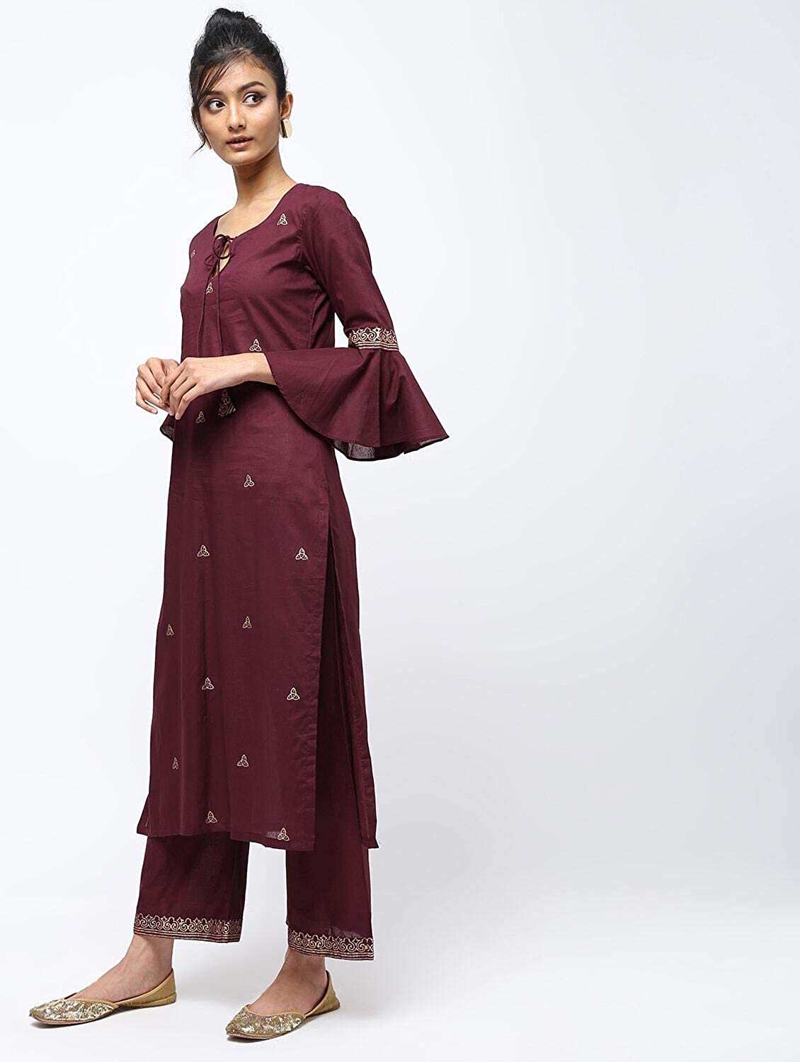 Cheera Straight Front Keyholl Eligant Kurta With Straight Printed Borderd Design Plazo Set | Grocsy