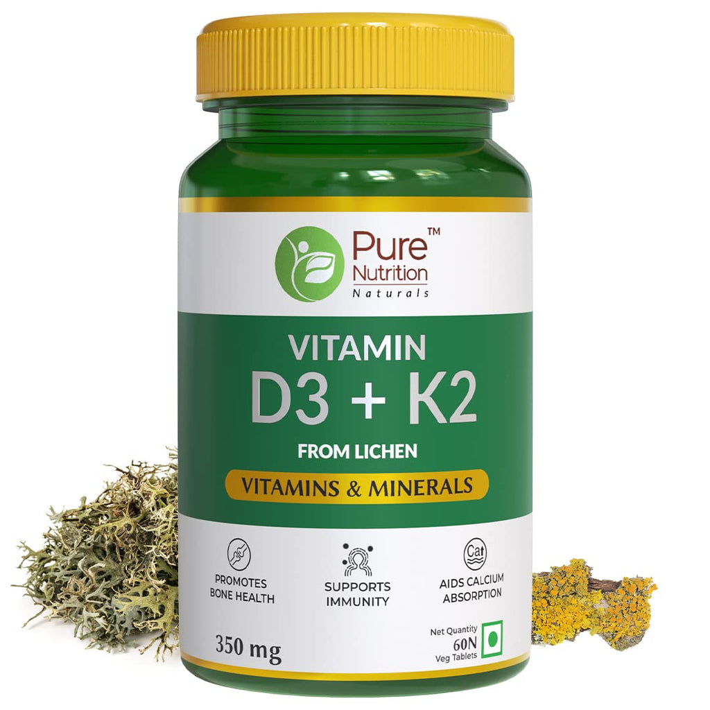 Pure Nutrition Vitamin D3 + K2 from Lichen Veg Tablets | Grocsy