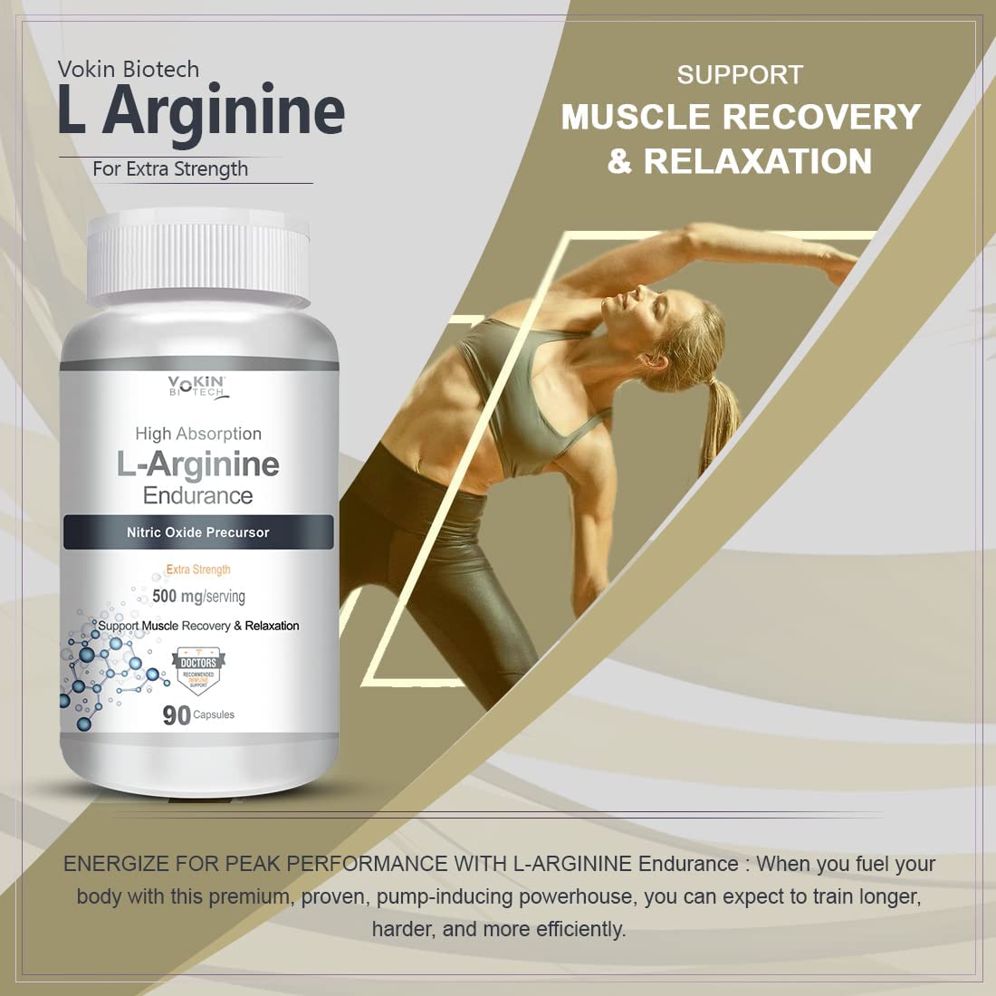 Vokin Biotech L-Arginine 500mg,Support Muscle Recovery & Relaxation | Grocsy