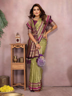 Aastha Fashion Mehndi Kalamkari Silk Weaving Saree | Grocsy