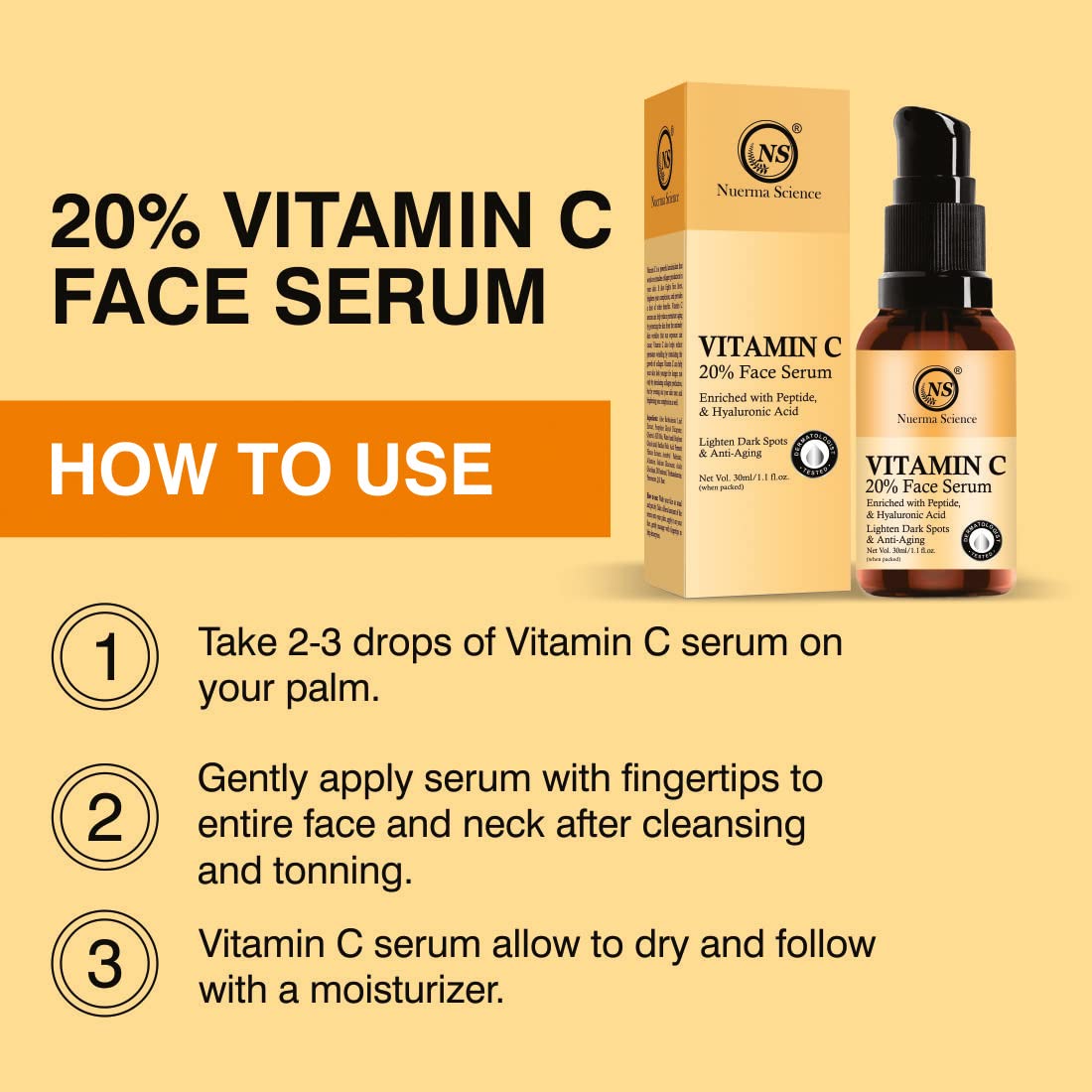 Nuerma Science 20% Vitamin C Face Serum | Brightens & Revitalizes Skin | Grocsy