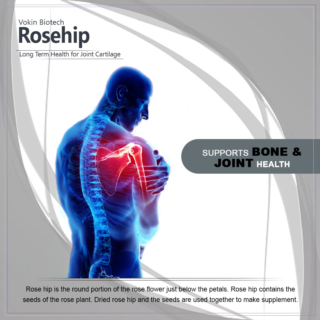 Vokin Biotech Rosehip Extract, Support Bone & Joint Health, Capsules (500mg) | Grocsy