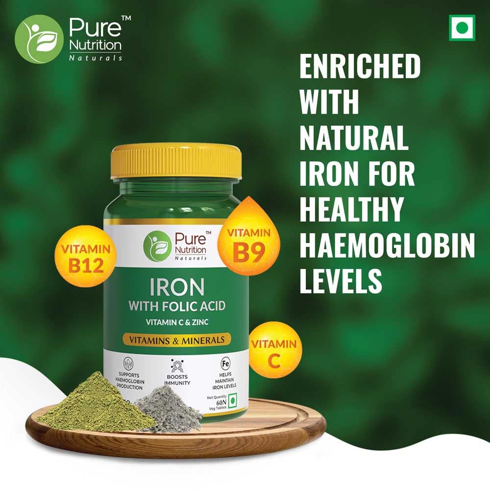 Pure Nutrition Iron Folic Acid with Zinc & Vitamin C Tablets | Grocsy
