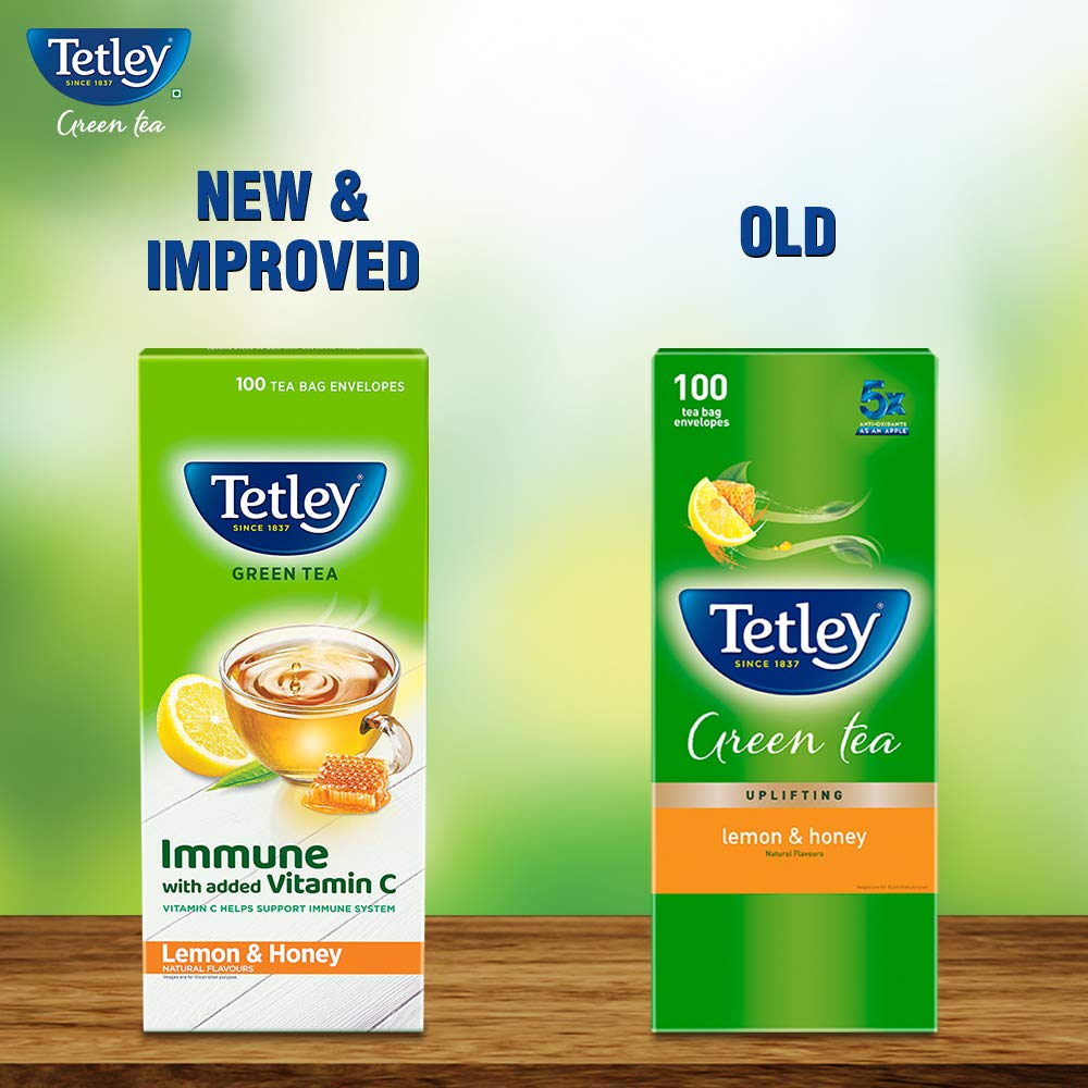 Tetley Green Tea Lemon and Honey (100 Tea Bags) | Grocsy