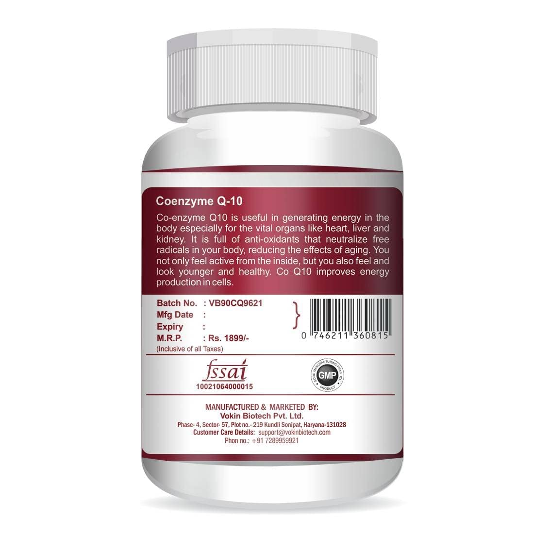 Vokin Biotech Natural Coenzyme Q-10 Extract for Heart Health and Energy Metabolism, 250mg (90+30) Tablets) | Grocsy