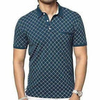 Men's Cotton Printed Green Polo Tshirt Half Sleeve | Grocsy