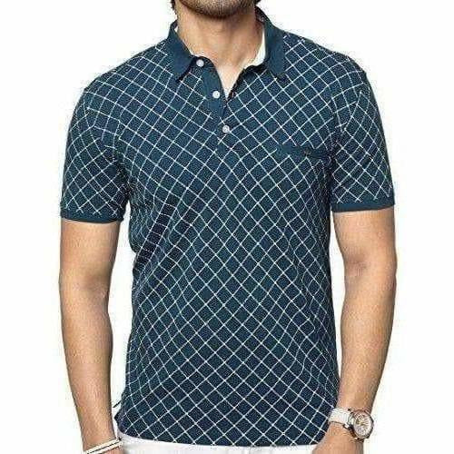 Men's Cotton Printed Green Polo Tshirt Half Sleeve | Grocsy