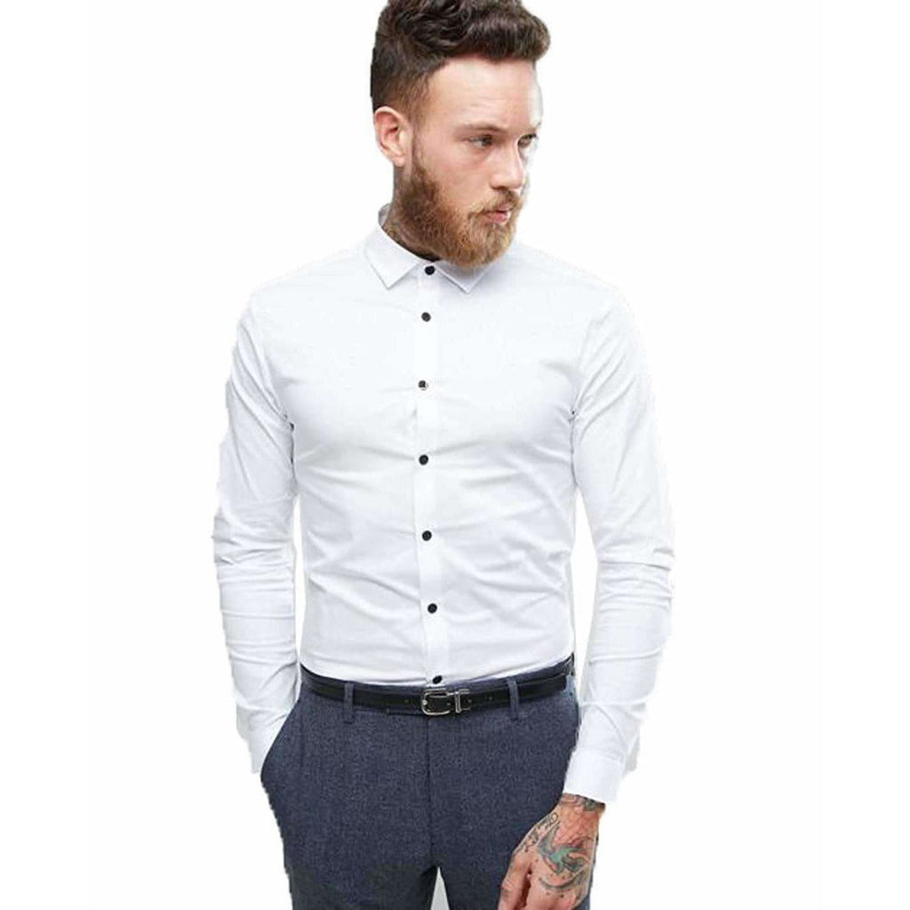 Men's Contrast Button Slim Fit Formal Shirt | Grocsy