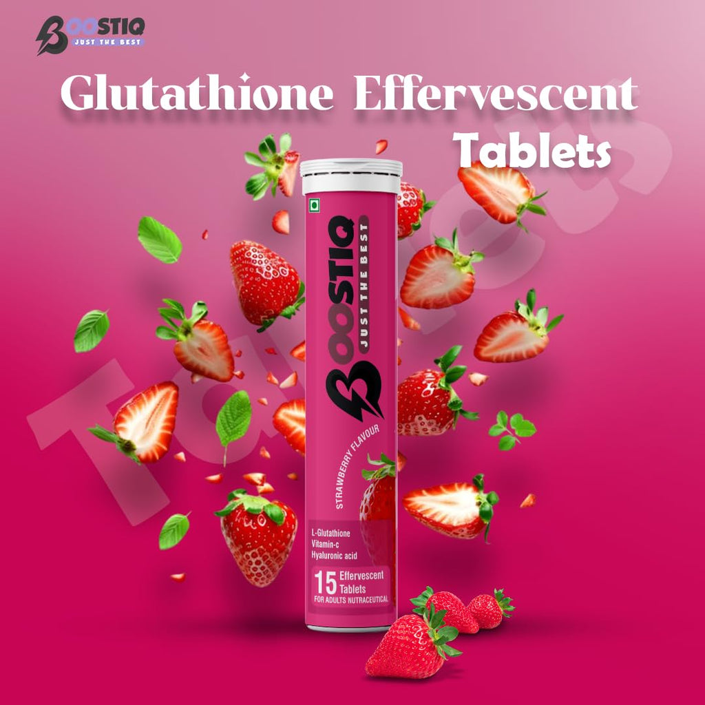 BOOSTIQ Glutathione Vitamin C Effervescent Tablets - Strawberry Flavour | Grocsy