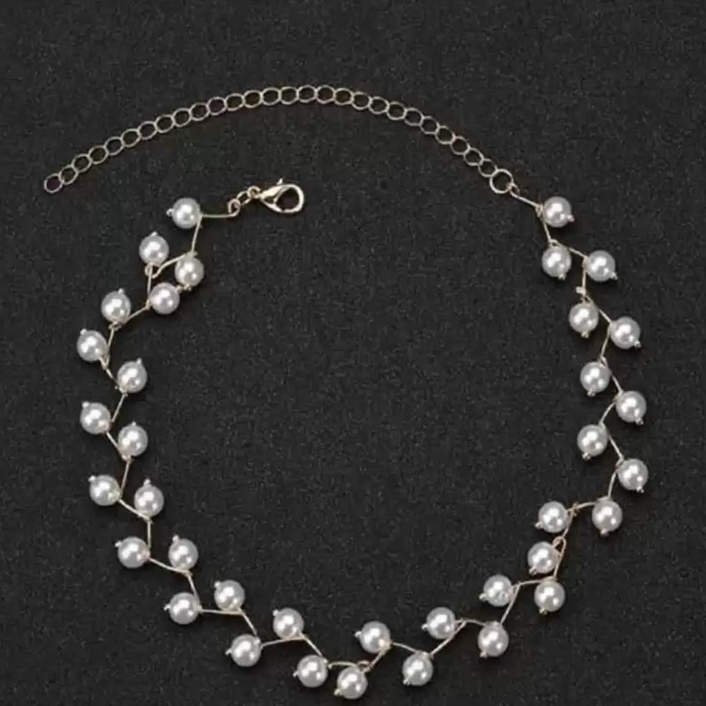 Silver-Toned Alloy Denty Look Pearl Necklace - The Pari | Grocsy
