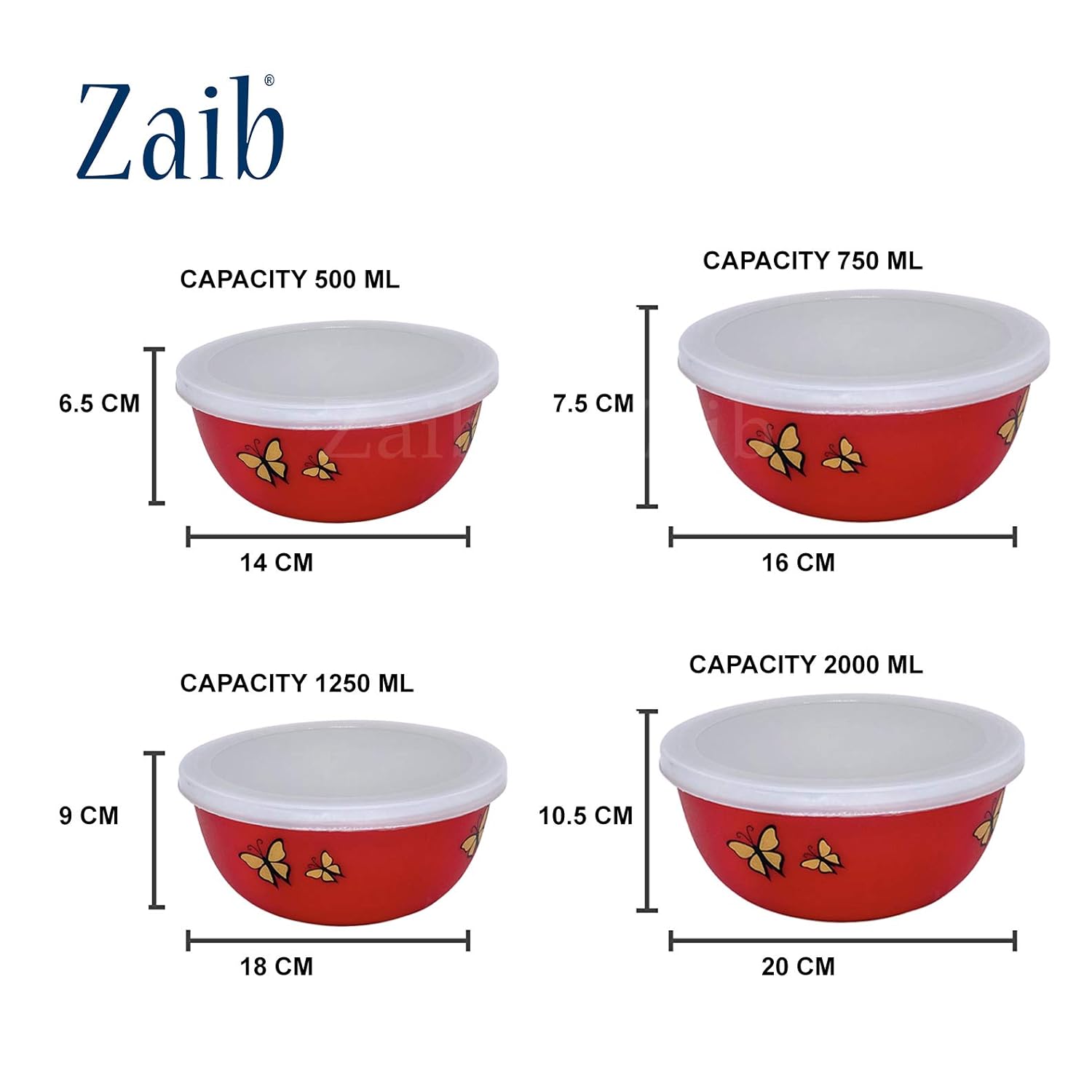 Zaib Microwave Safe Stainless Steel Food Storage Container with Lid|500ml, 800ml, 1250ml, 2000 ml | Reheatable (4 Red Butterfly) | Grocsy