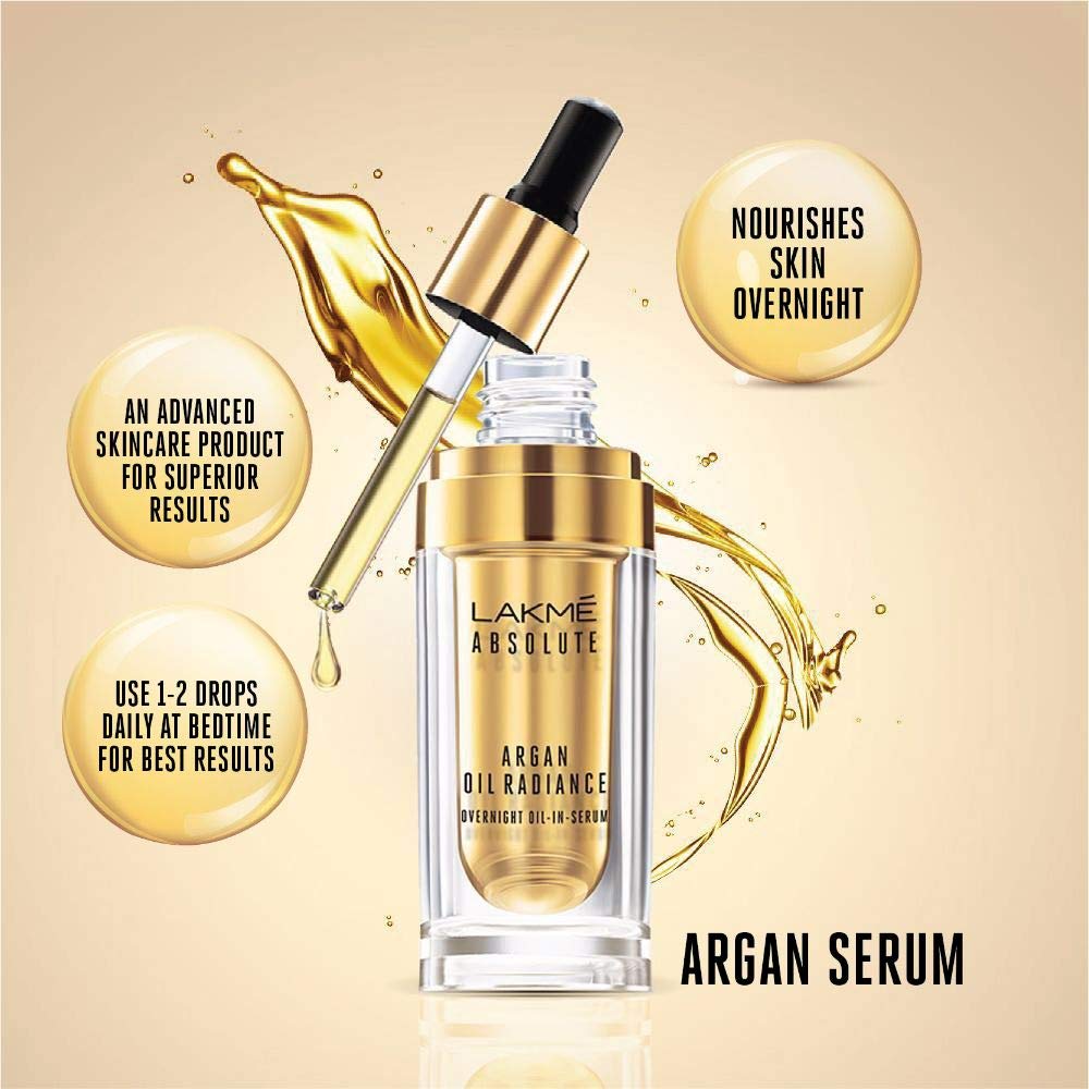 Lakmé Absolute Argan Oil Radiance Overnight Oil-in-Serum, 15ml | Grocsy