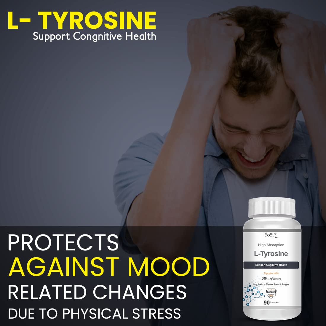 Vokin Biotech L-Tyrosine 500mg- Support Cognitive Health May Reduce Effect Of Stress & fatigue- | Grocsy