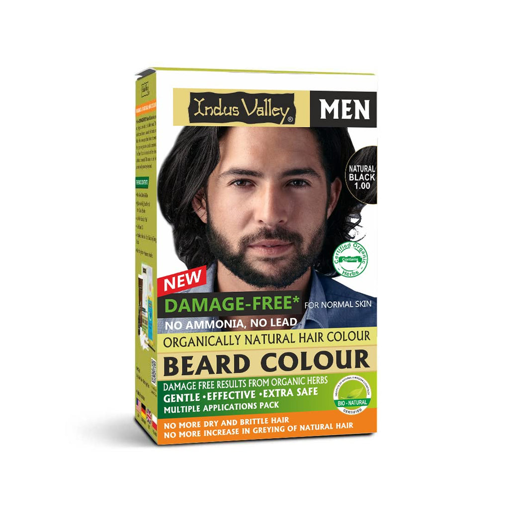Indus Valley Natural Damage Free Men Mustache & Beard Color for Gray Hair Black | Grocsy