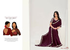 Wine Crepe Satin Silk Handwork Saree with Unstitched Blouse Piece - Norita Saanjh | Grocsy