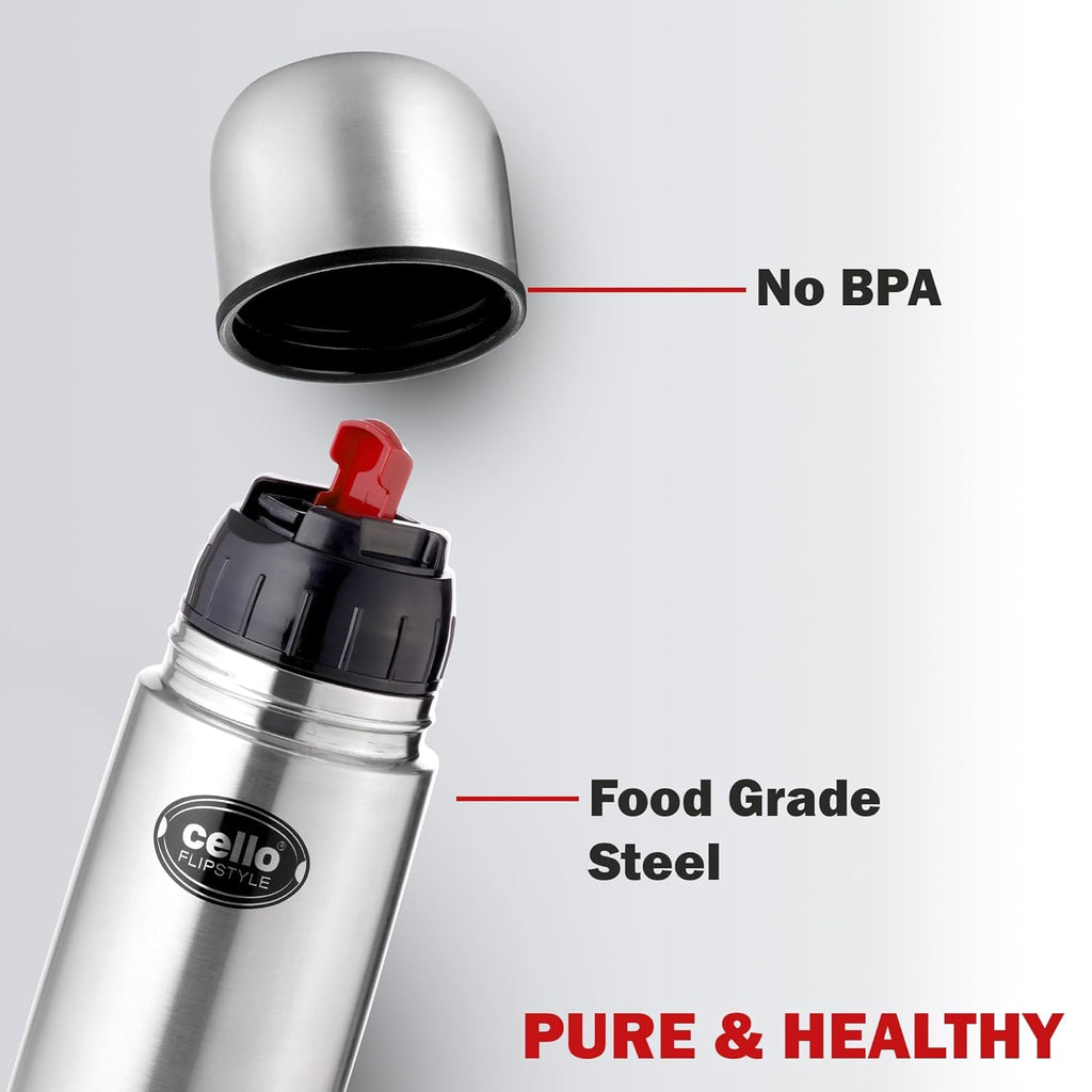 CELLO Flipstyle Insulated Stainless Steel Flask Water Bottle with Jacket For Daily Use 1000 ml | Grocsy