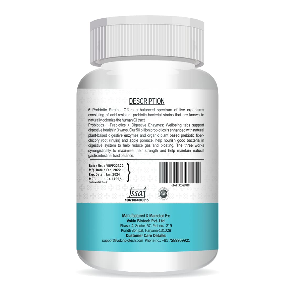 Vokin Biotech Probiotics+ Prebiotics Supplement 50 Billion Cfu For Women & Men With Prebiotics 150 mg | Probiotic Capsules For Digestion Support, Gut Health And Immunity | Grocsy