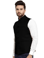 Vastraa Fusion Men's Cotton-Blended Mate Black Nehru Jacket/Waistcoat | Grocsy