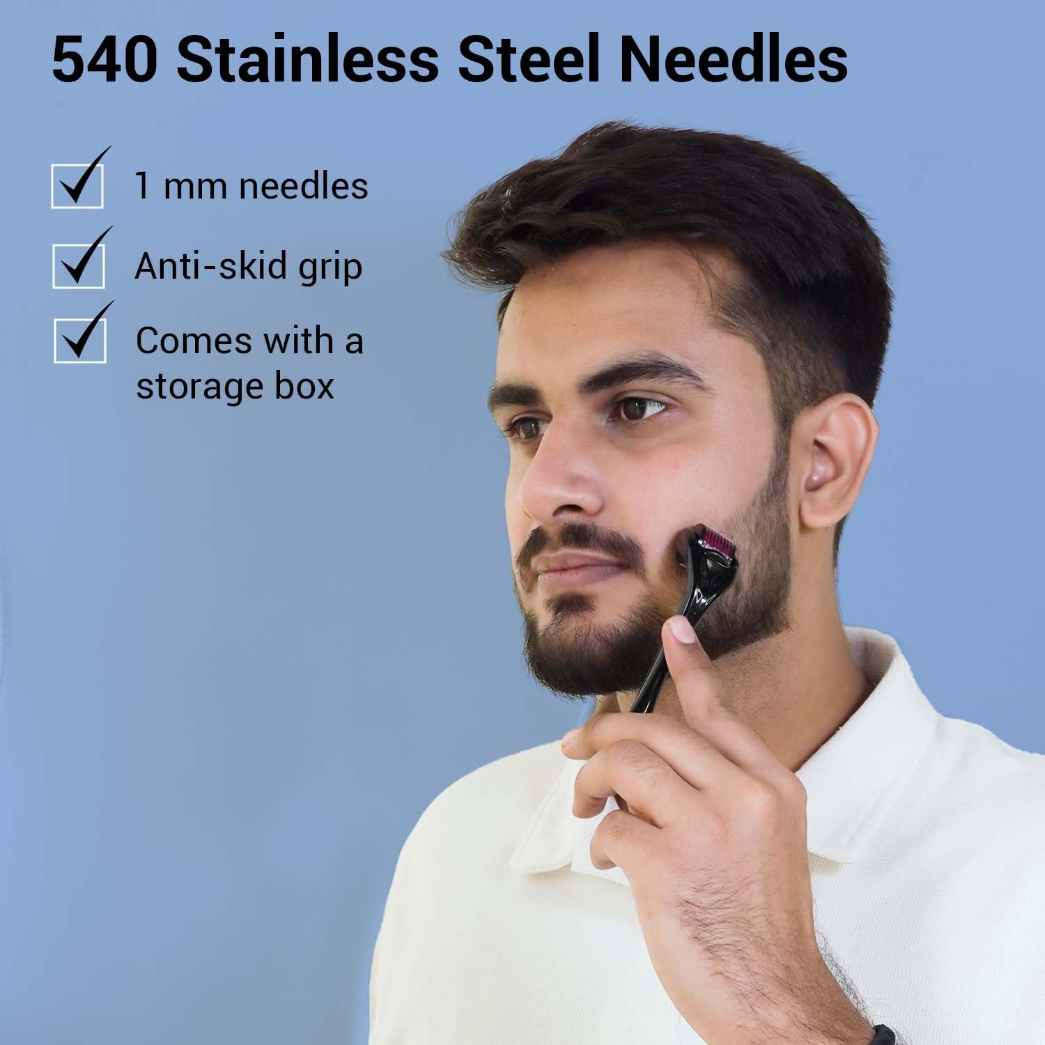 Sotrue Derma Roller For Hair Growth 1 mm with 540 Stainless Steel Needles - Activates Hair Follicles, For Hair Fall & Hair Thickening, Reduces Acne Scars | Grocsy