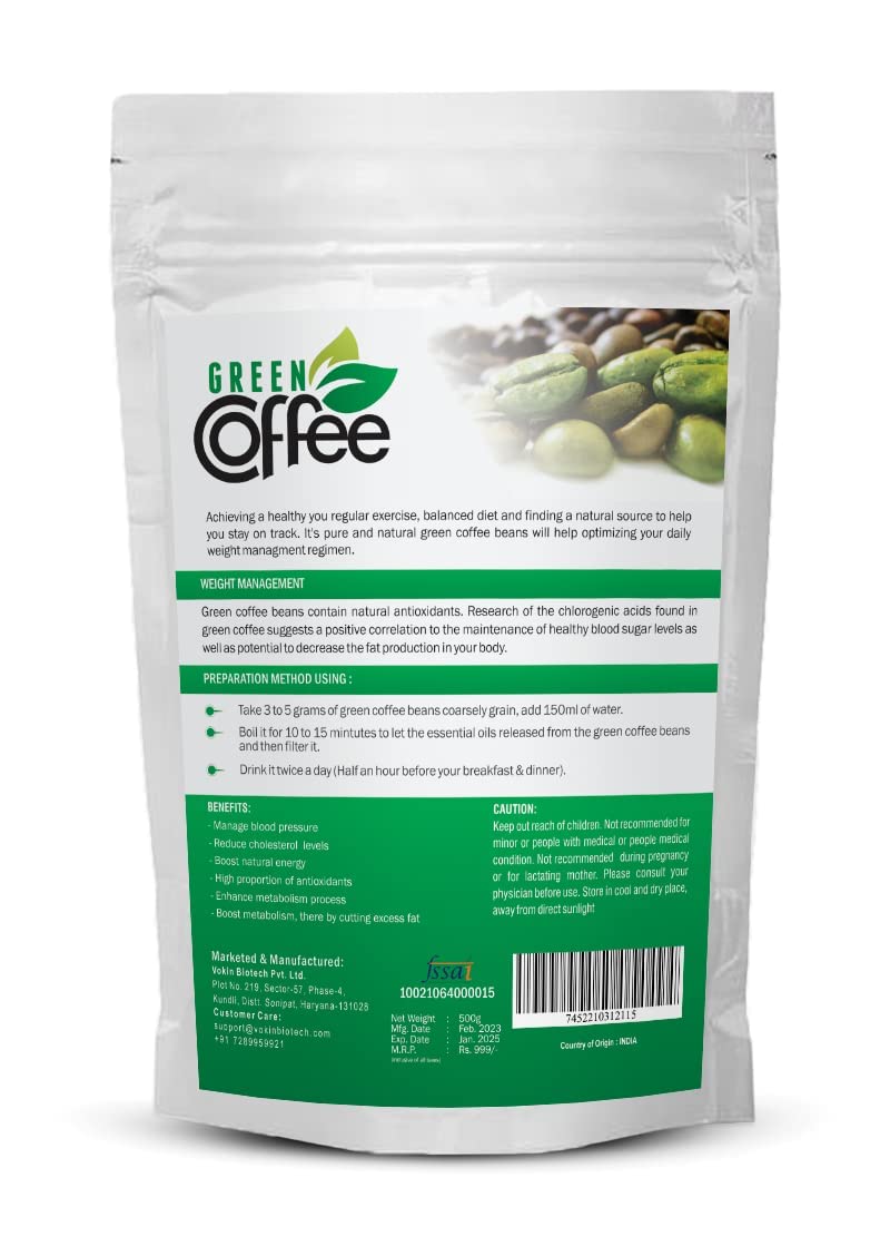 Vokin Biotech Organic Green Coffee Beans Unroasted Arabica Coffee Supports Weight Loss Management | Grocsy