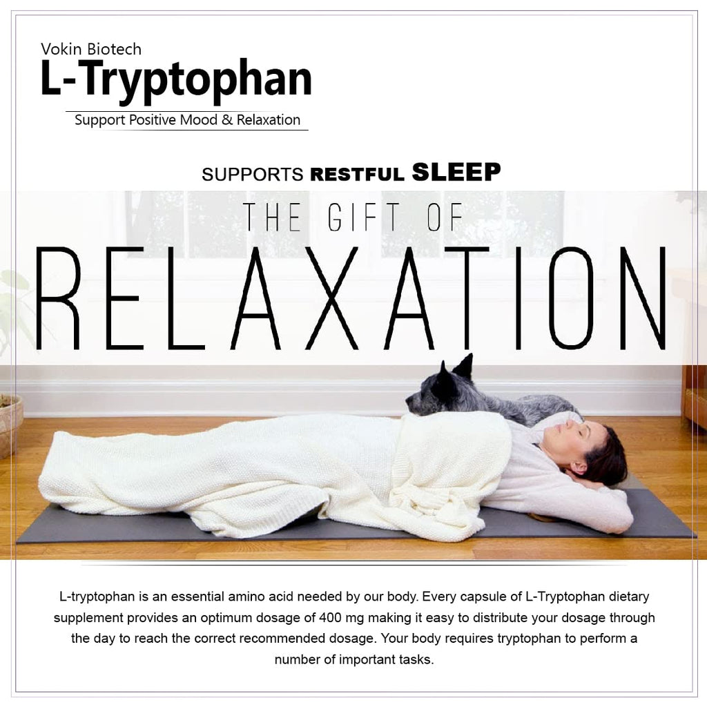 Vokin biotech L-Tryptophan – Support Positive Mood & Relaxation- 400mg | Grocsy