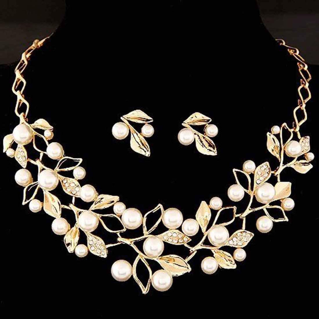 Gold-Toned Alloy Pearl Studded Long Haar Necklace - The Pari | Grocsy