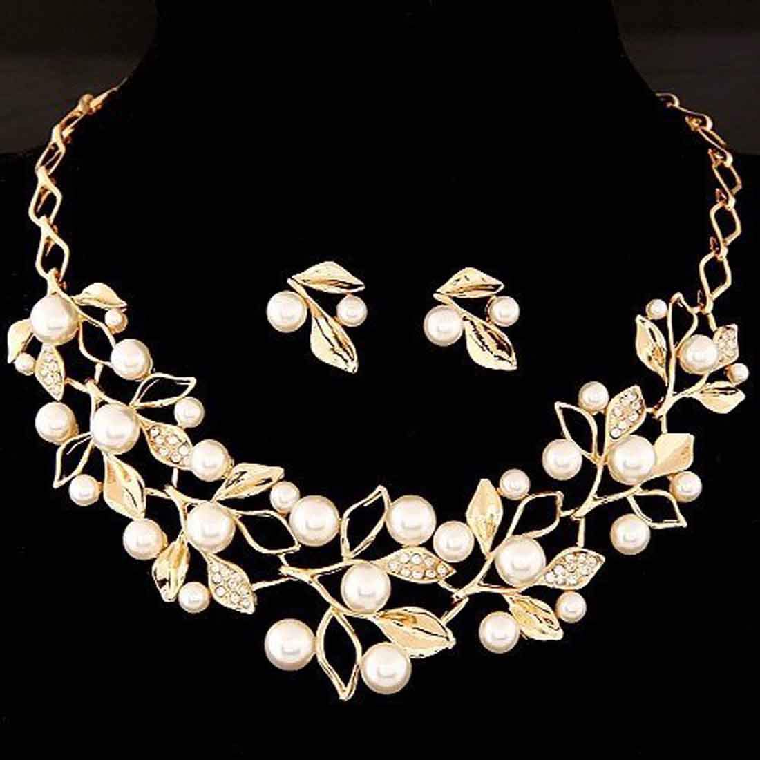 Gold-Toned Alloy Pearl Studded Long Haar Necklace - The Pari | Grocsy