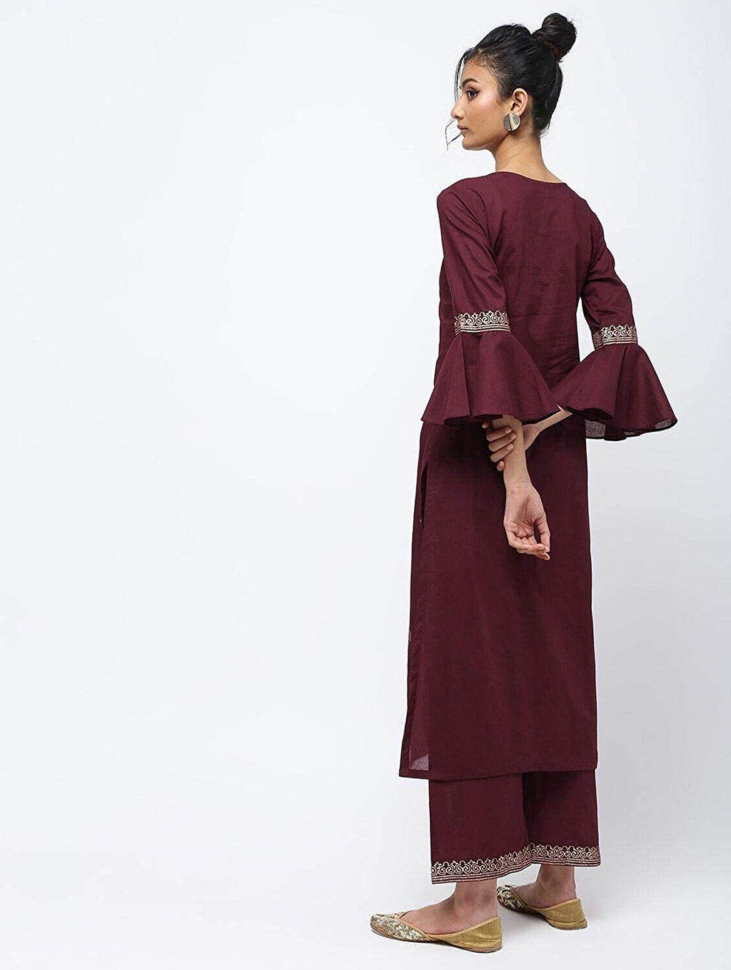 Cheera Straight Front Keyholl Eligant Kurta With Straight Printed Borderd Design Plazo Set | Grocsy