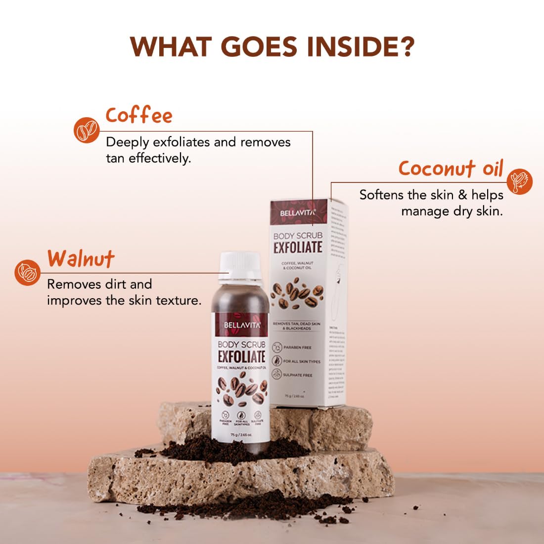 Bella Vita Organic Exfoliate Coffee Face And Body Scrub Grit | Grocsy