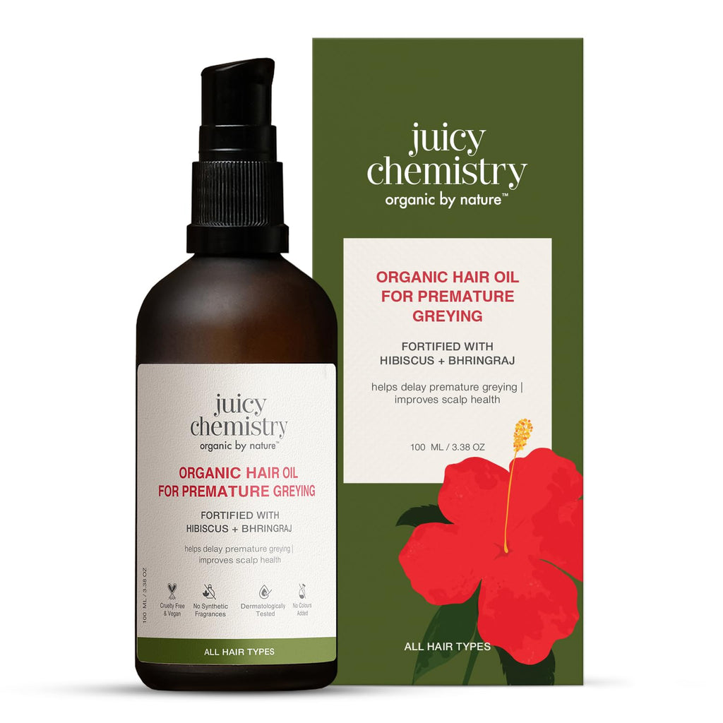 Juicy Chemistry Hibiscus, Amla & Bhringaraj Organic Hair Oil | Grocsy