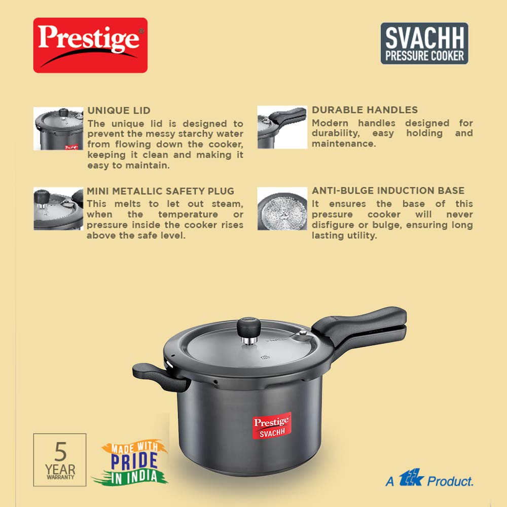 Prestige Deluxe Plus Hard Anodized Outer Lid Pressure Cooker, 5 Litres, Black | Grocsy