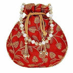 Ethnic Silk Potli bag Clutch Batwa Pouch with Embroidery and Metal Bead work Gift For Women | Grocsy