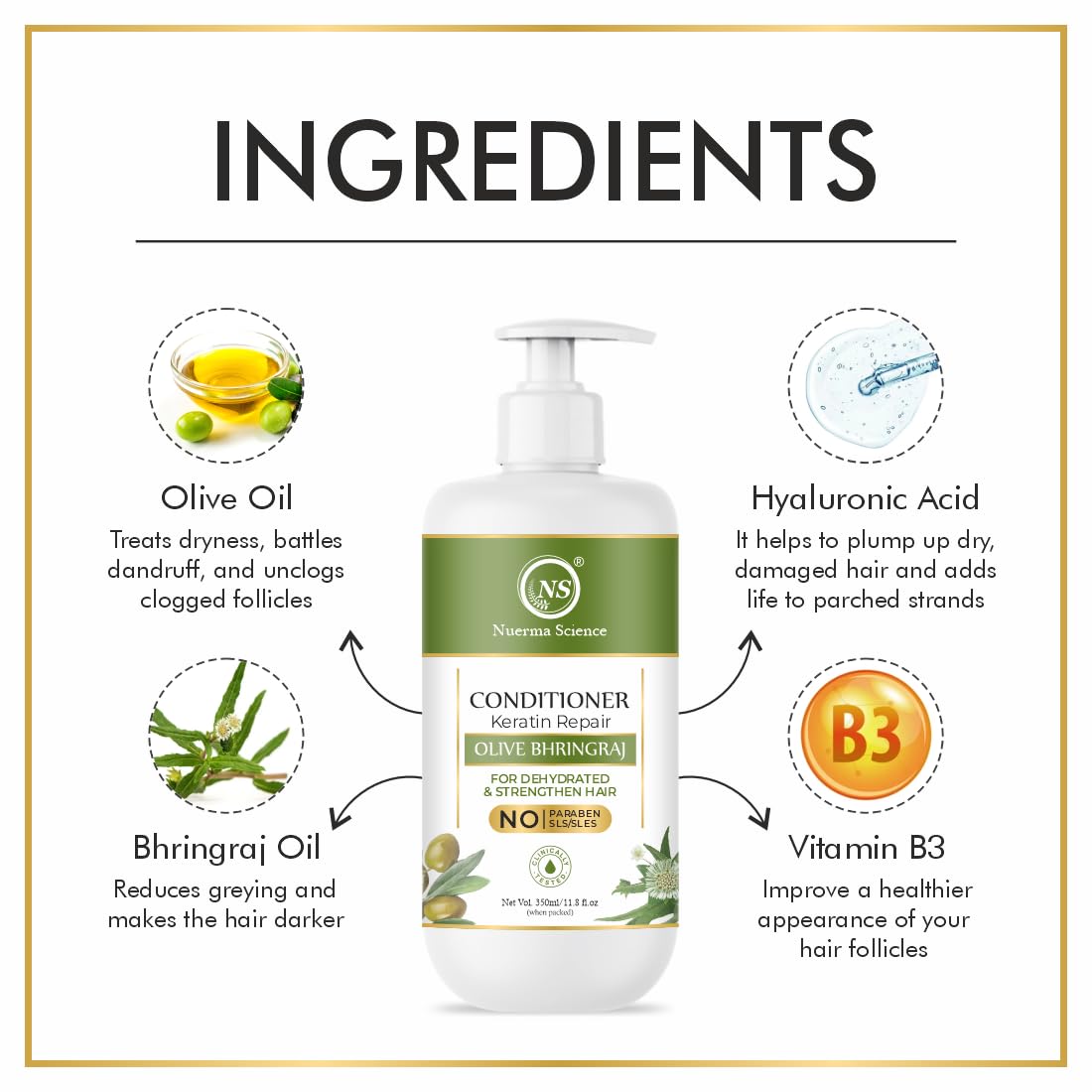Nuerma Science Keratin Repair Olive Bhringraj Hair Conditioner for Dehydrated & Strengthen Hair | Grocsy