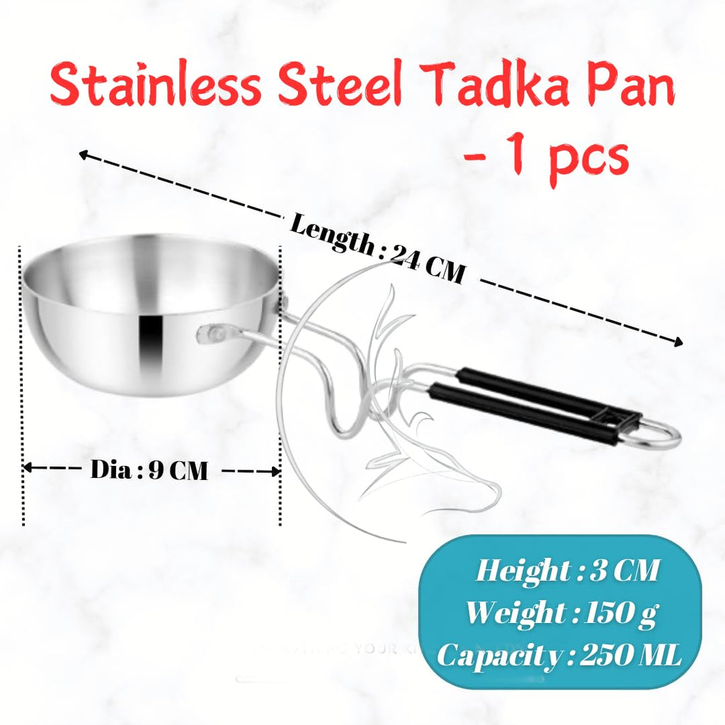 THE COOK HOUSE - Stainless Steel Tadka Pan with Balance Design PVC Handle(250 ML) | Grocsy