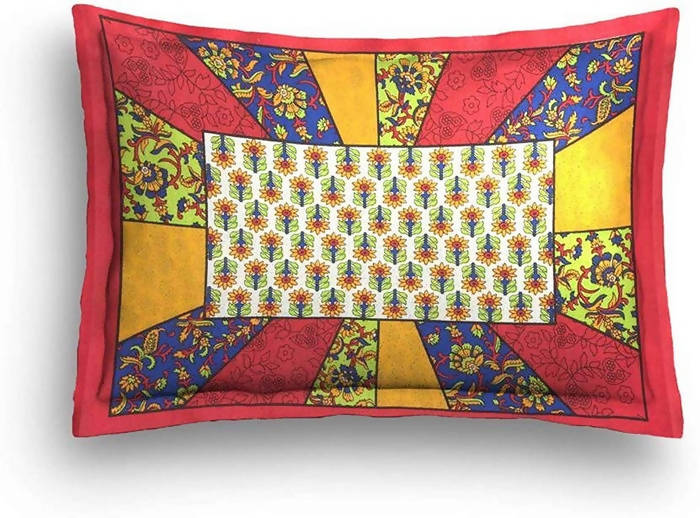 Vamika Printed Cotton Red & Multicolor Bedsheet With Pillow Covers (LEOC_CHOK_R) | Grocsy