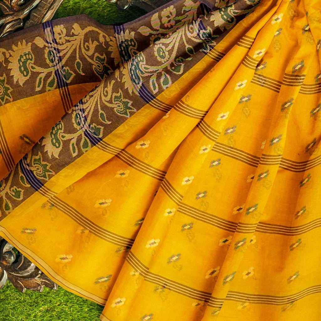 Exclusive Collection 100% Pure Cotton Yellow Tant Saree With Hand Weaving Work | Grocsy