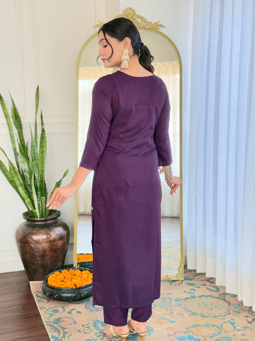 The52 Women's Rayon Embroidery work Straight Kurta with Pant and Dupatta Set | Grocsy