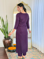 The52 Women's Rayon Embroidery work Straight Kurta with Pant and Dupatta Set | Grocsy