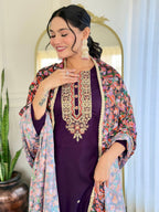 The52 Women's Rayon Embroidery work Straight Kurta with Pant and Dupatta Set | Grocsy