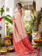 Monjolika Fashion White Soft Banarasi Silk Blend Saree with Contrast Blouse Piece | Grocsy